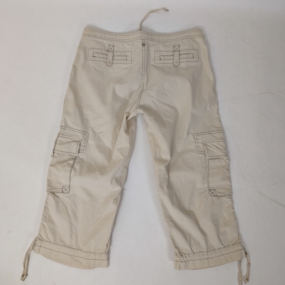 Prana Cream Cargo Capri's Beige Short Ties Pockets Short Baggy Beige Offwhite - Picture 8 of 9